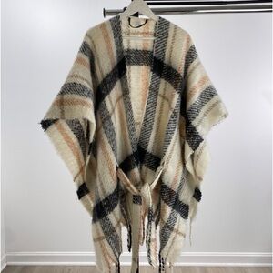 Liz Claiborne Plaid Cream Sweater Poncho | One Size | Cozy and Stylish